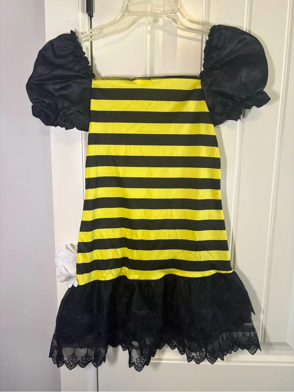 Girls Bumblebee Stripe Halloween Dress with Puff Sleeves